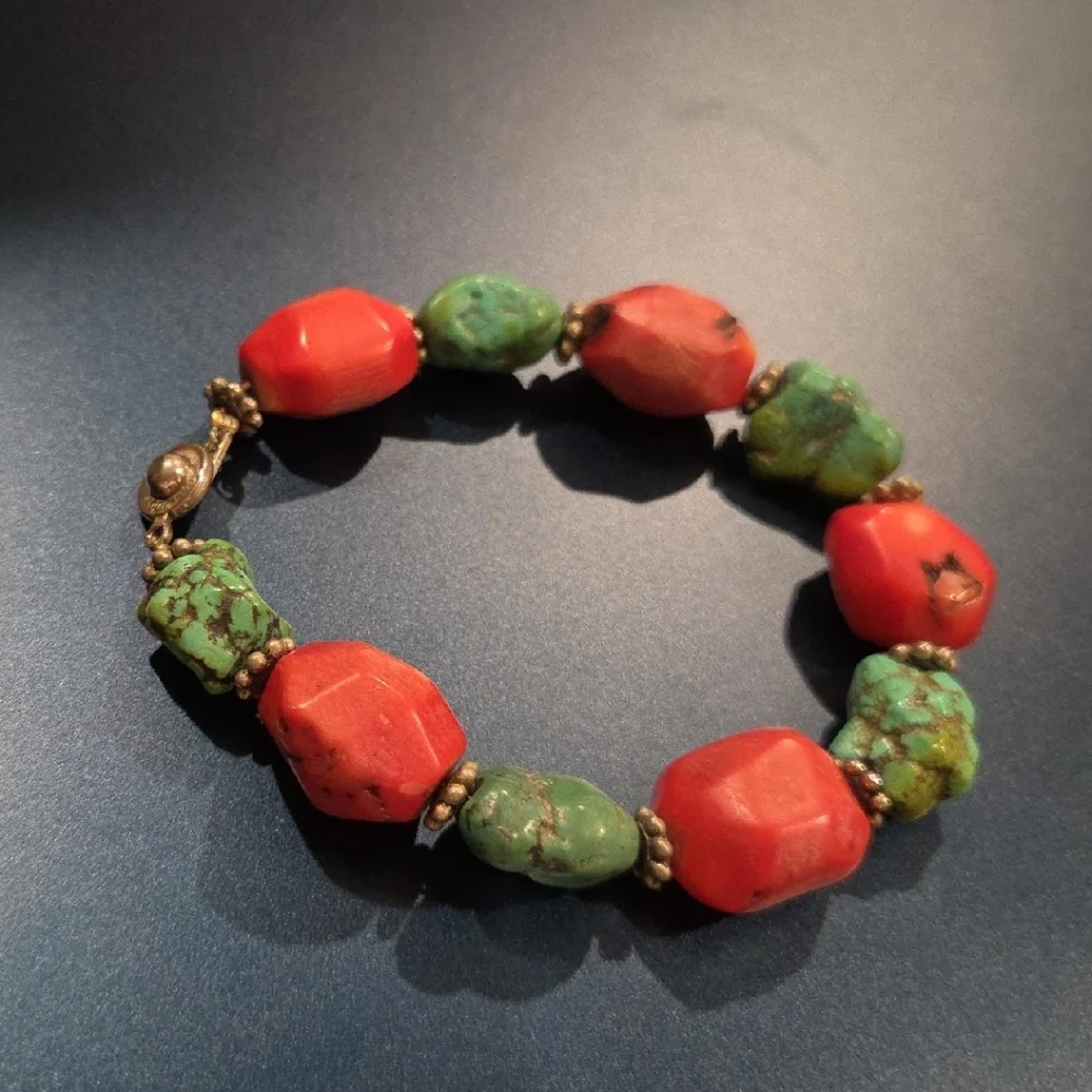 Beaded Red and Turquoise Stone Bracelet - Women Jewelry